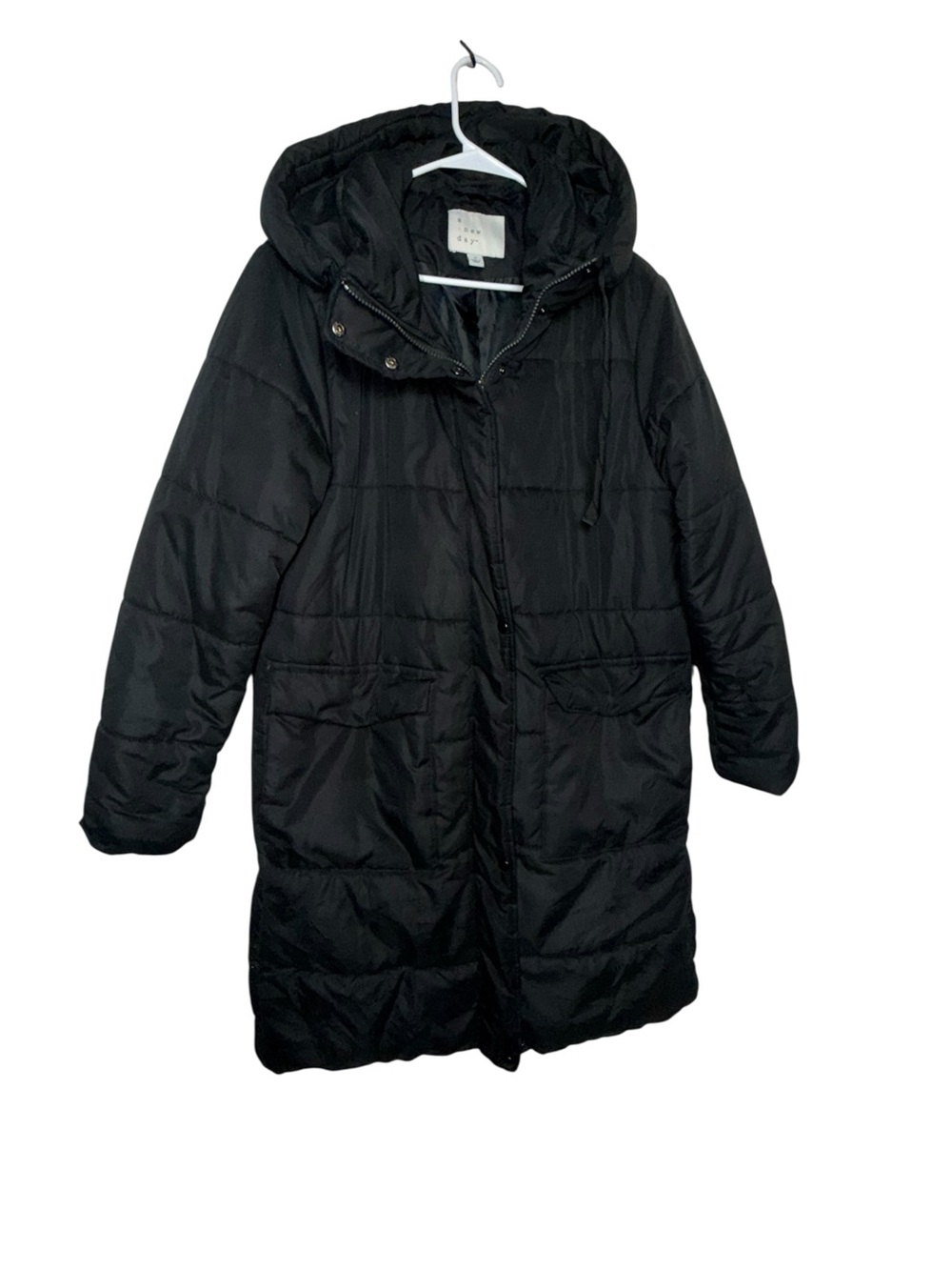 a new day Black Hooded Long Puffer Coat